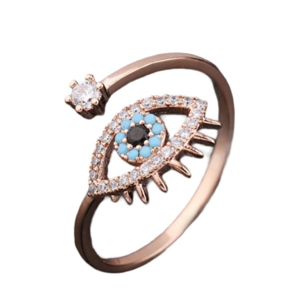 Rose Gold Blue Evil Eye Fashion Boho Chic Ring 25$